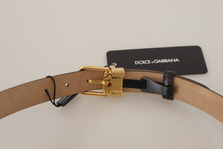 Elegant black leather belt with engraved buckle