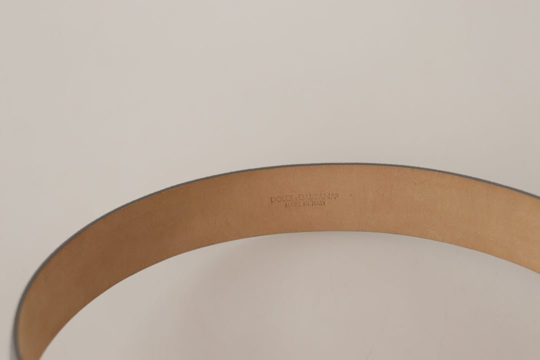 Elegant silver leather belt with engraved buckle