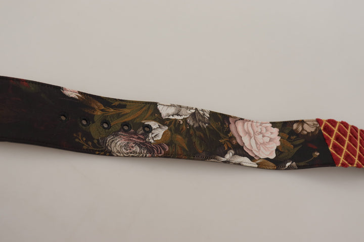 Leather belt with engraved logo in multicolor