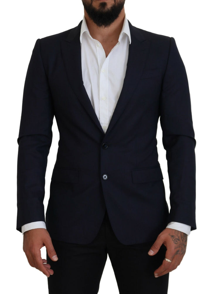Blauer Wollmantel Slim Fit Formaler Blazer