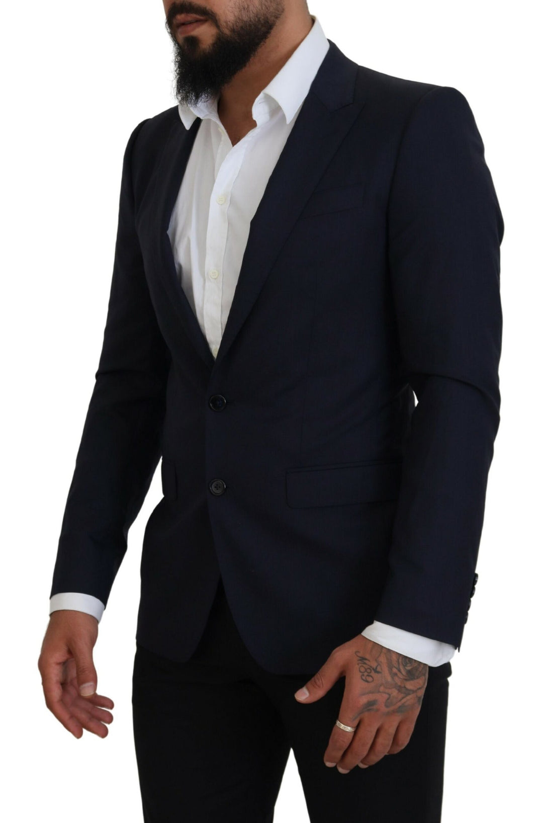 Blauer Wollmantel Slim Fit Formaler Blazer