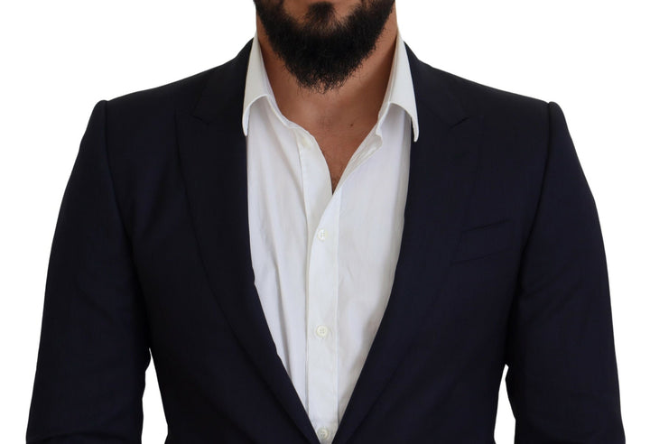 Blauer Wollmantel Slim Fit Formaler Blazer