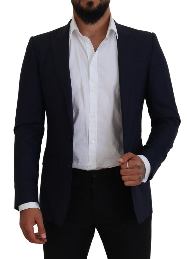 Blauer Wollmantel Slim Fit Formaler Blazer