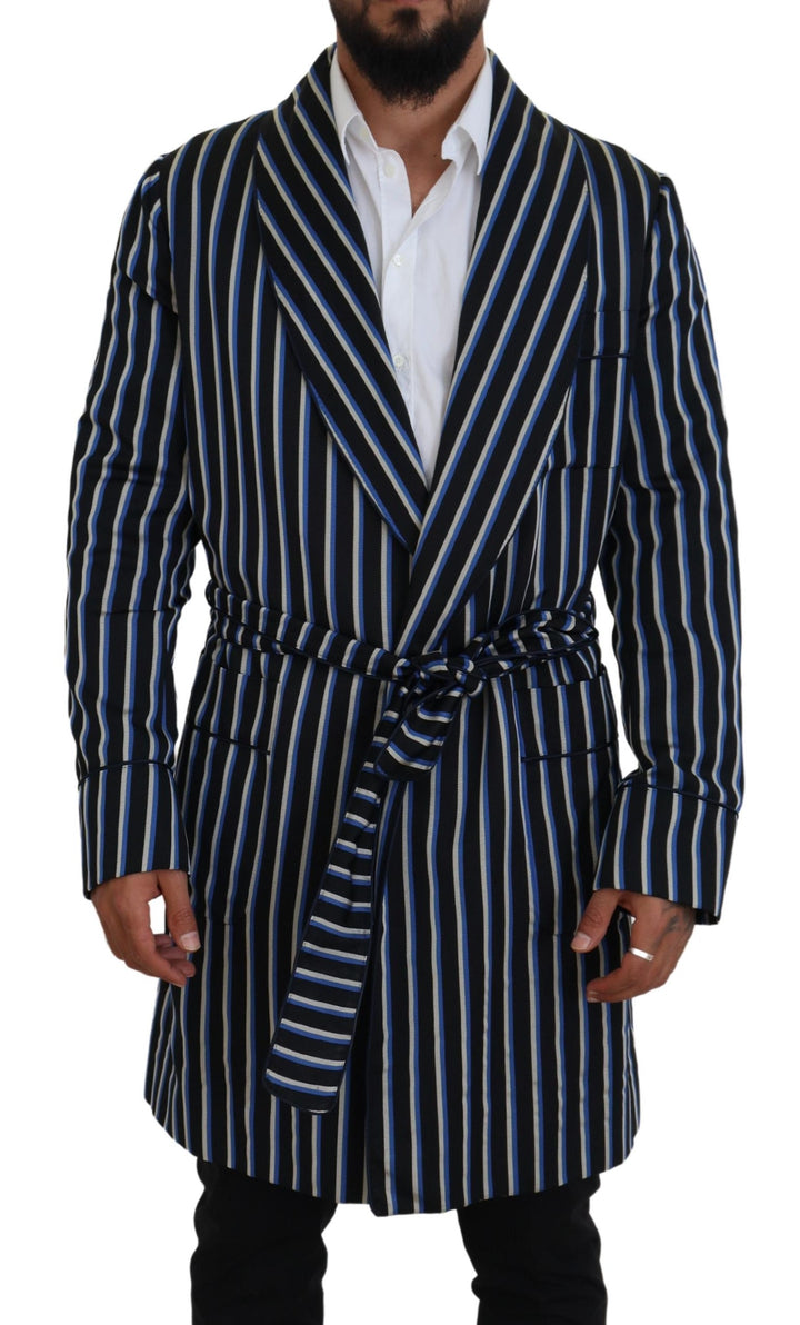Elegant striped silk blend dressing gown