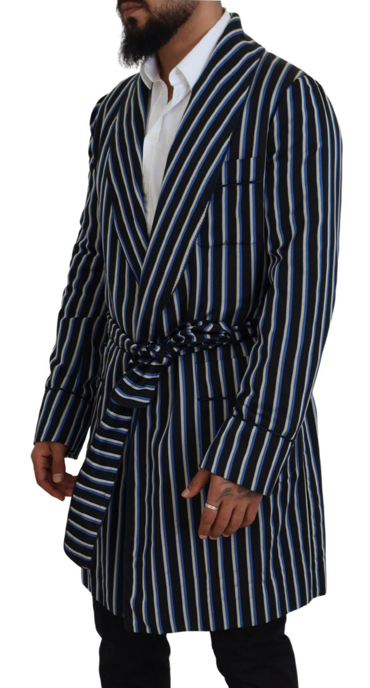 Elegant striped silk blend dressing gown