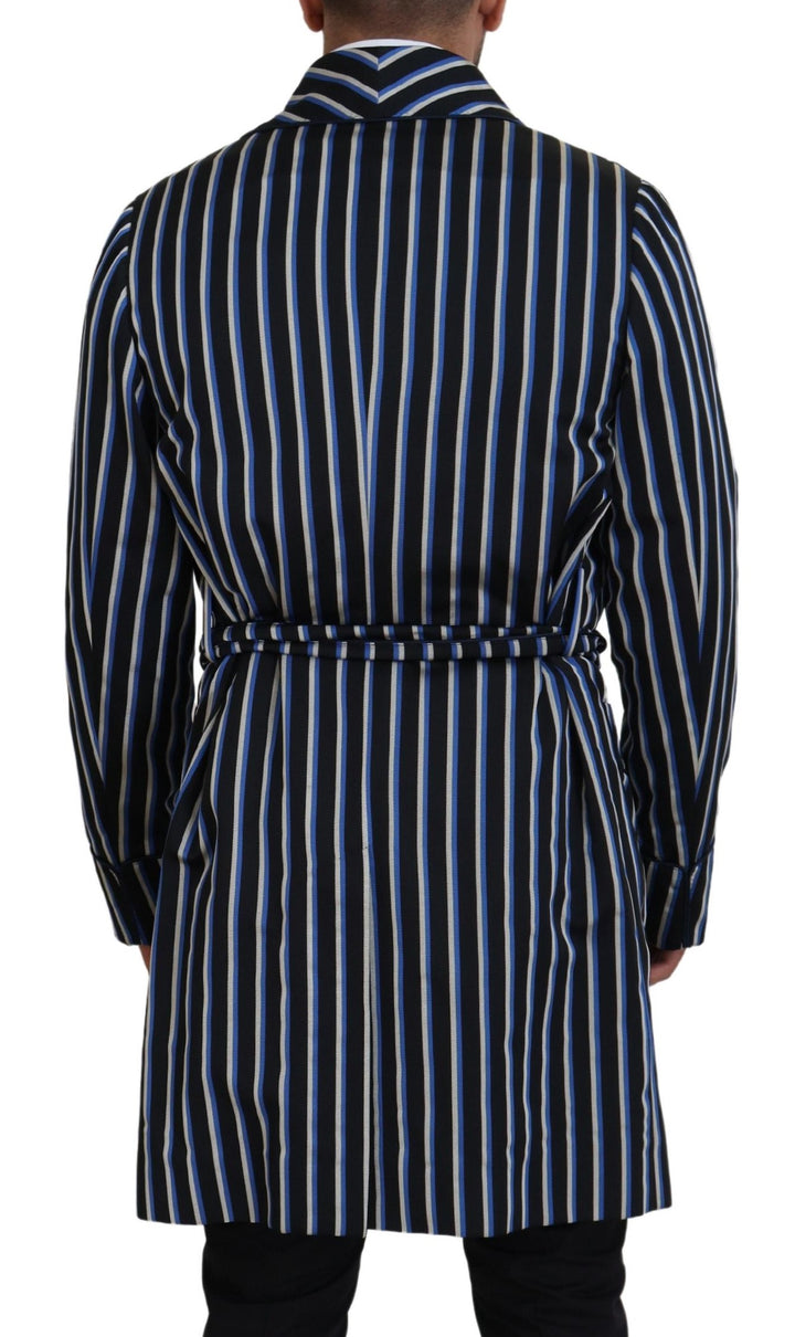 Elegant striped silk blend dressing gown