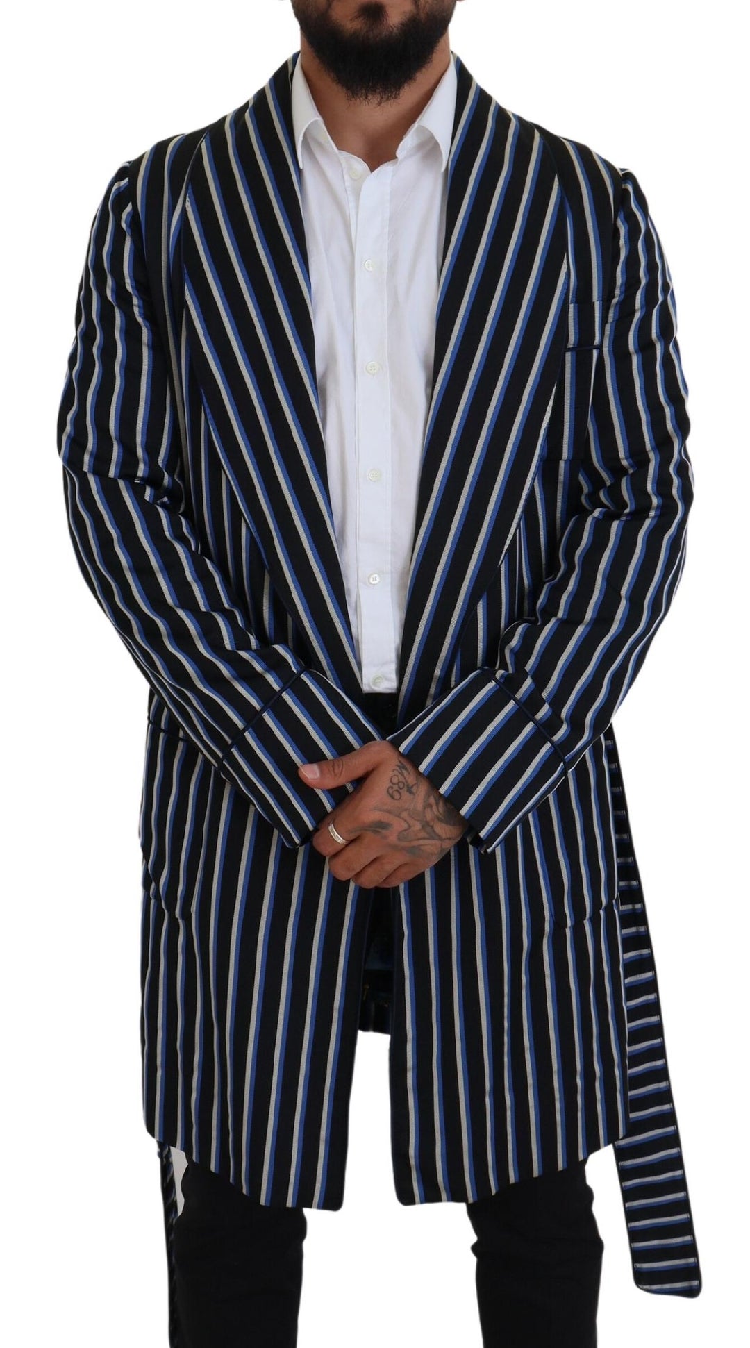 Elegant striped silk blend dressing gown