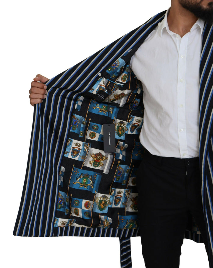 Elegant striped silk blend dressing gown