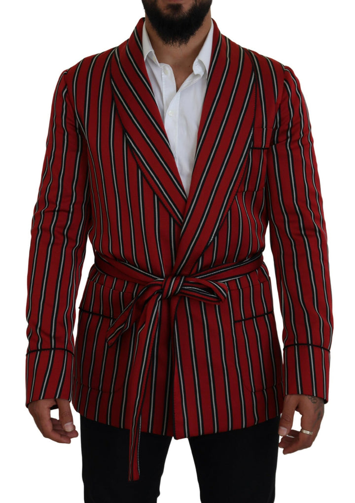 Elegant red striped long robe luxury wear