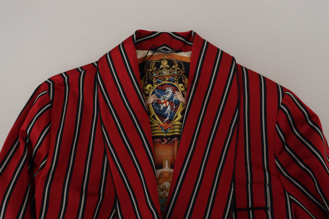 Elegant red striped long robe luxury wear