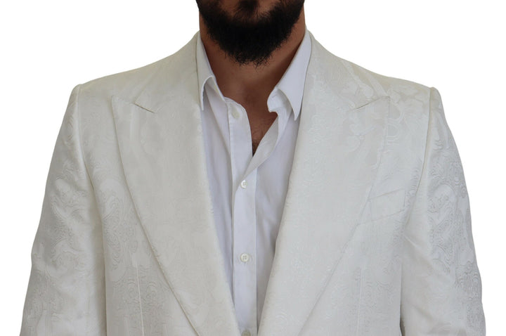 Elegant trench coat made of white floral brocade