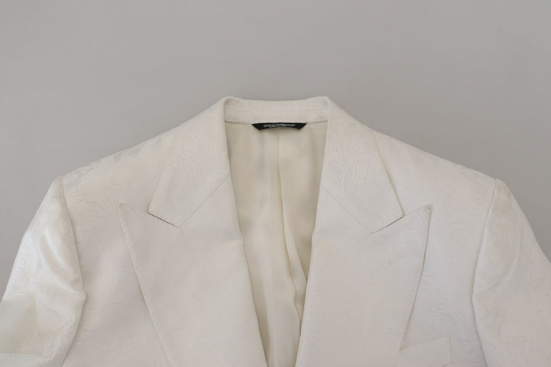 Elegant trench coat made of white floral brocade