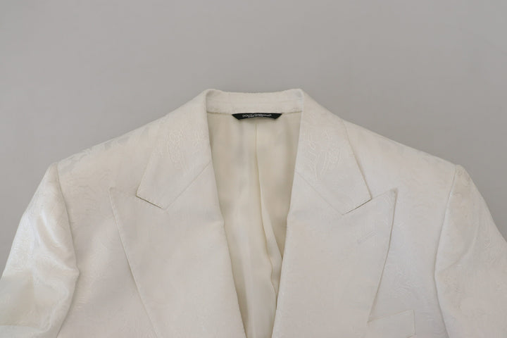 Elegant trench coat made of white floral brocade