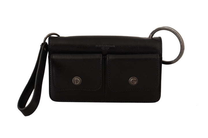 Schwarzes Lederhandtäschchen Mini Bag Card Bill Wallet