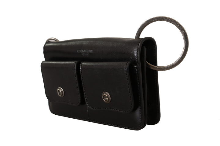Schwarzes Lederhandtäschchen Mini Bag Card Bill Wallet