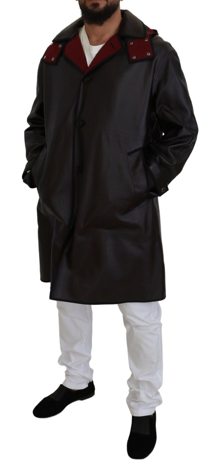 Eleganter Parka-Mantel mit Kapuze in Schwarz und Bordeaux