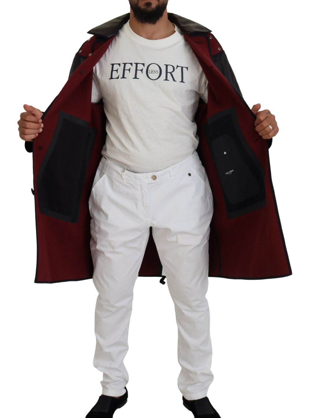 Eleganter Parka-Mantel mit Kapuze in Schwarz und Bordeaux