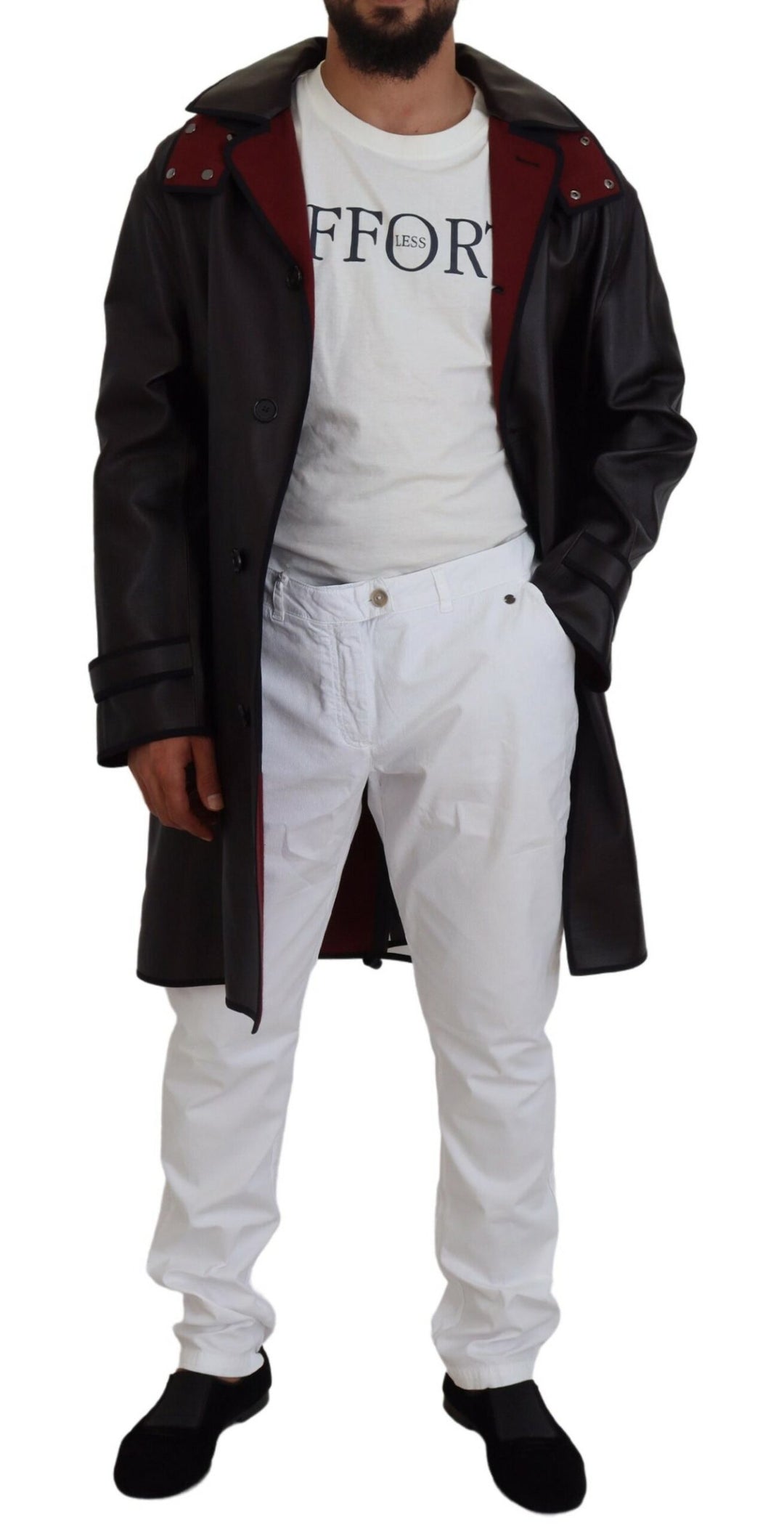 Eleganter Parka-Mantel mit Kapuze in Schwarz und Bordeaux