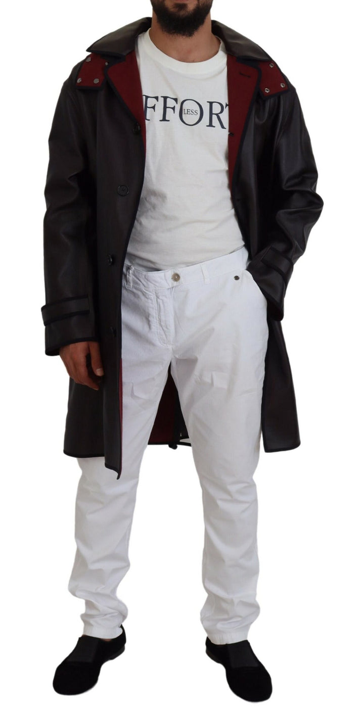 Eleganter Parka-Mantel mit Kapuze in Schwarz und Bordeaux