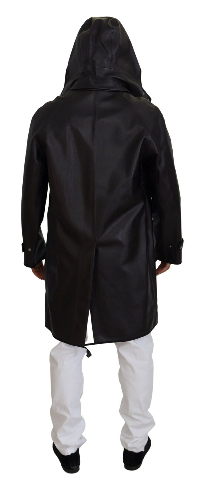 Eleganter Parka-Mantel mit Kapuze in Schwarz und Bordeaux