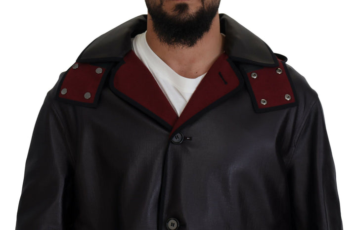 Eleganter Parka-Mantel mit Kapuze in Schwarz und Bordeaux