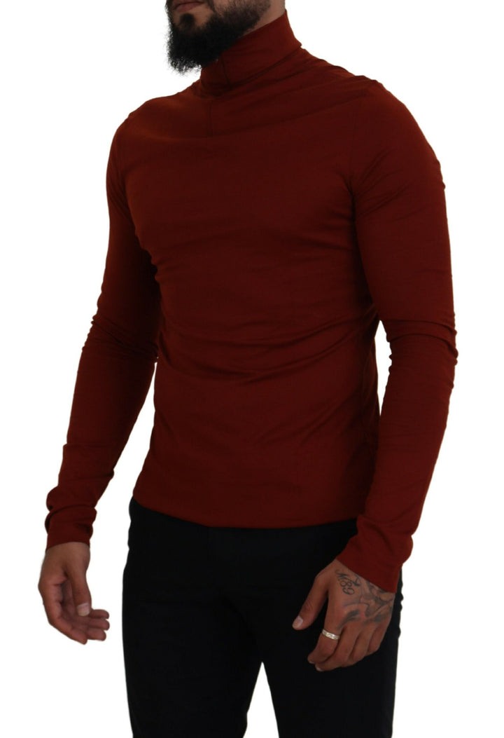 Brauner Rollkragenpullover mit Reißverschluss aus Baumwolle