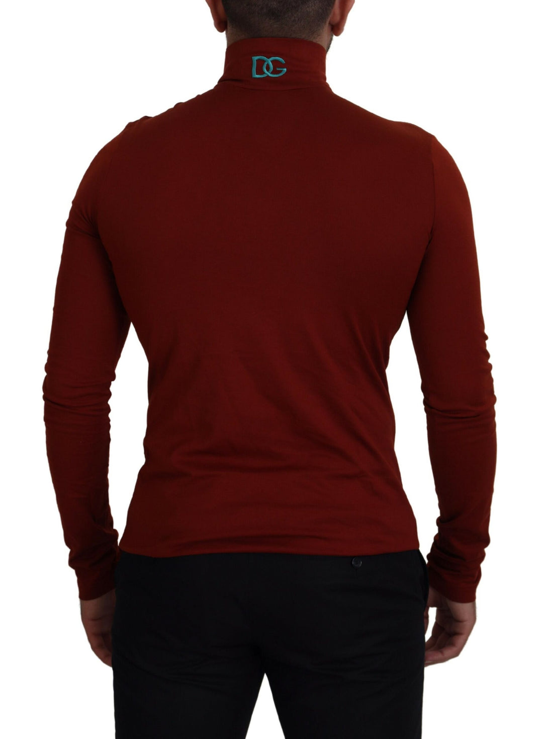 Brauner Rollkragenpullover mit Reißverschluss aus Baumwolle