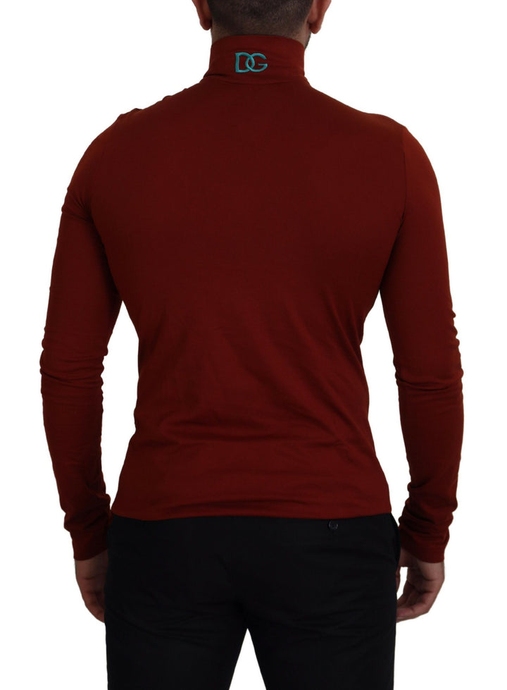 Brauner Rollkragenpullover mit Reißverschluss aus Baumwolle