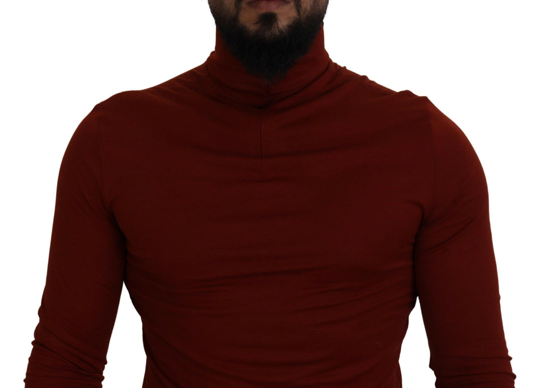 Brauner Rollkragenpullover mit Reißverschluss aus Baumwolle