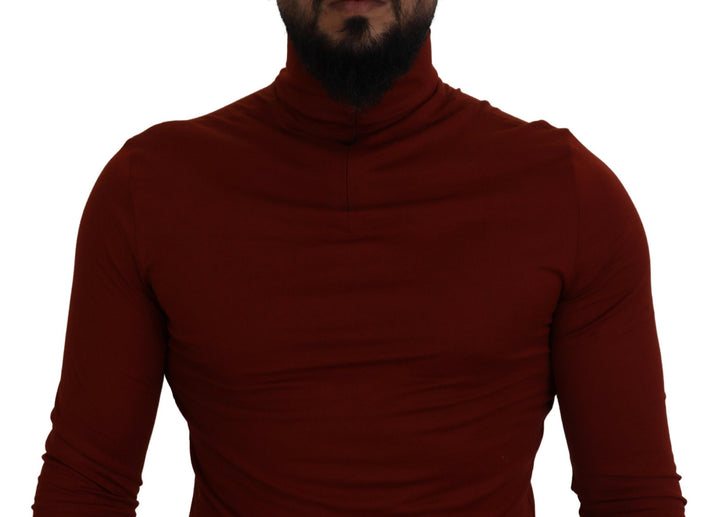 Brauner Rollkragenpullover mit Reißverschluss aus Baumwolle