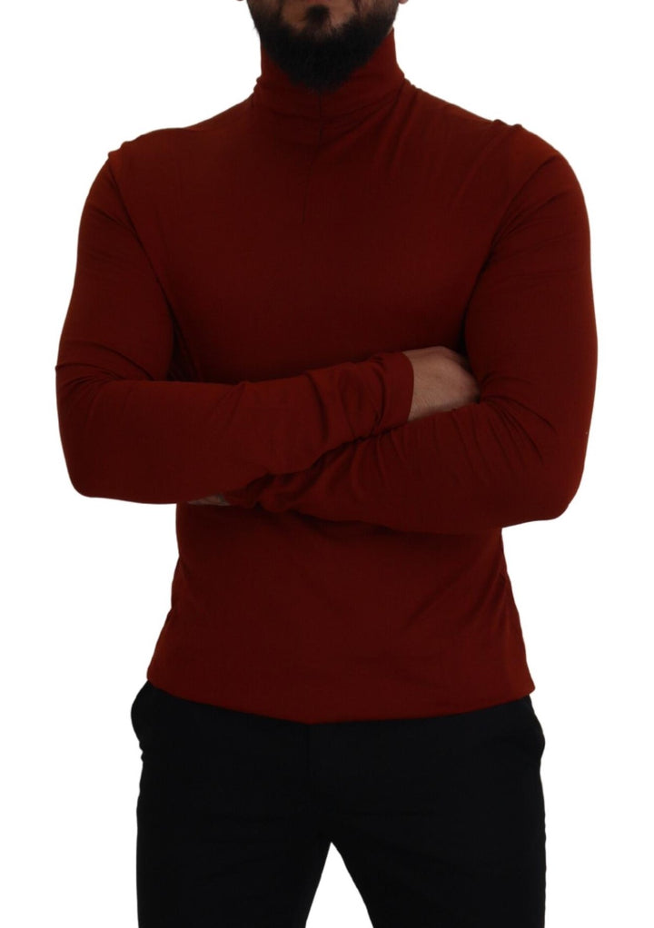 Brauner Rollkragenpullover mit Reißverschluss aus Baumwolle