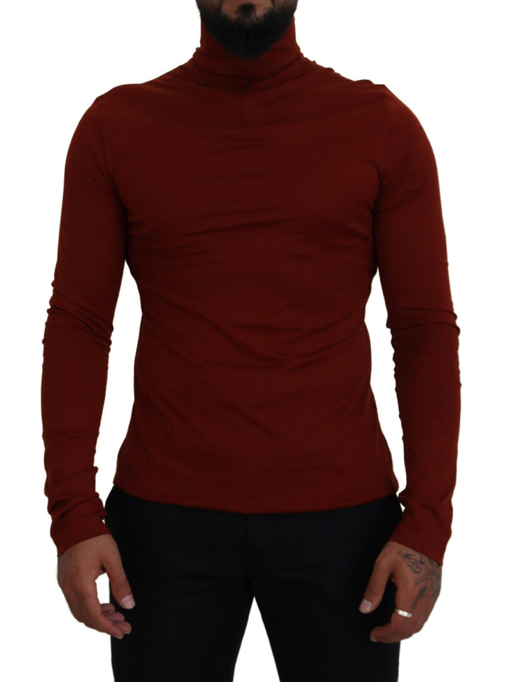 Brauner Rollkragenpullover mit Reißverschluss aus Baumwolle