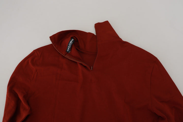 Brauner Rollkragenpullover mit Reißverschluss aus Baumwolle