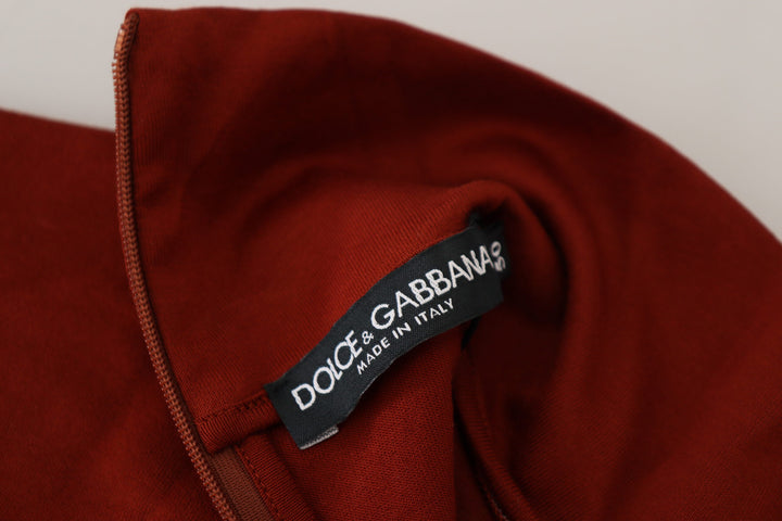 Brauner Rollkragenpullover mit Reißverschluss aus Baumwolle