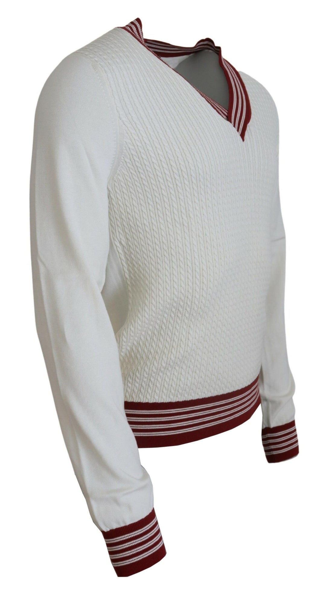 Weißer Pullover mit V-Ausschnitt aus Seide und Baumwolle