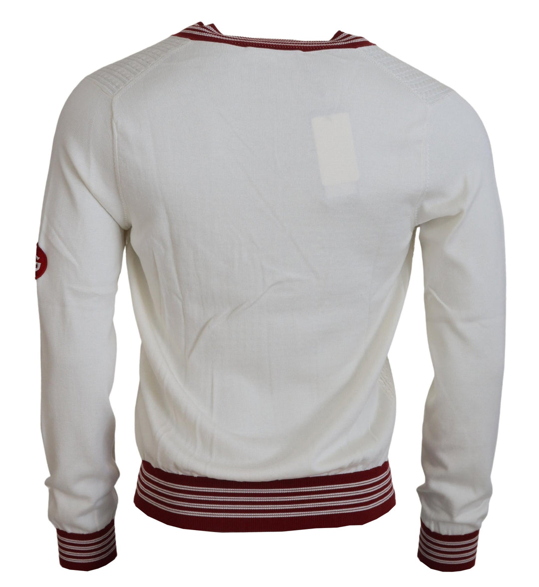 Weißer Pullover mit V-Ausschnitt aus Seide und Baumwolle