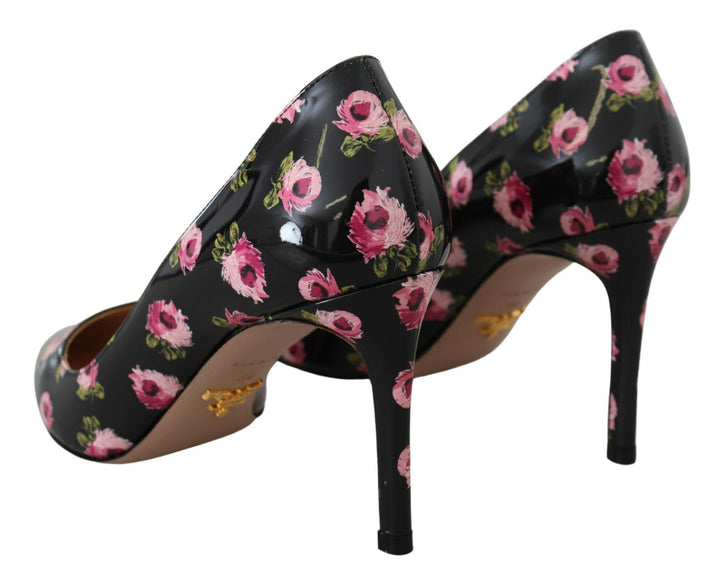 Elegant leather pumps with floral print