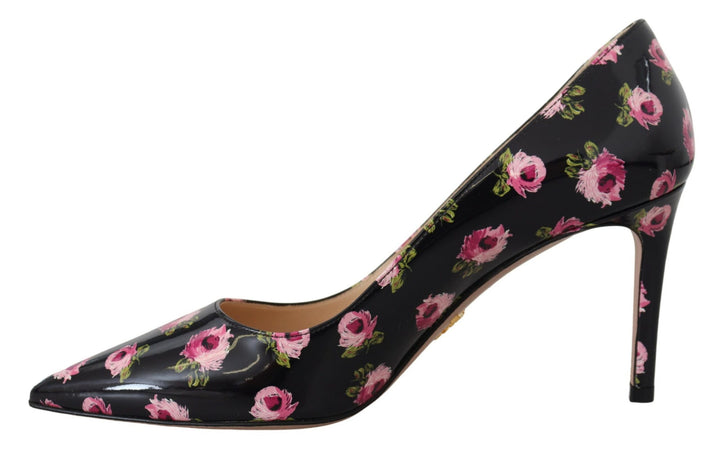 Elegant leather pumps with floral print