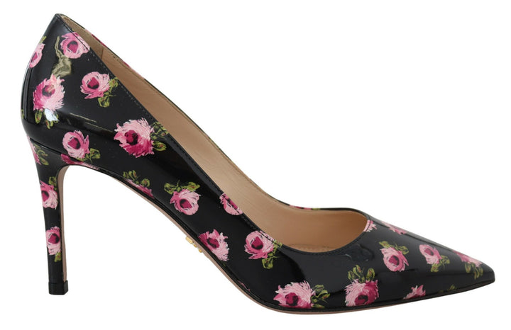 Elegant leather pumps with floral print