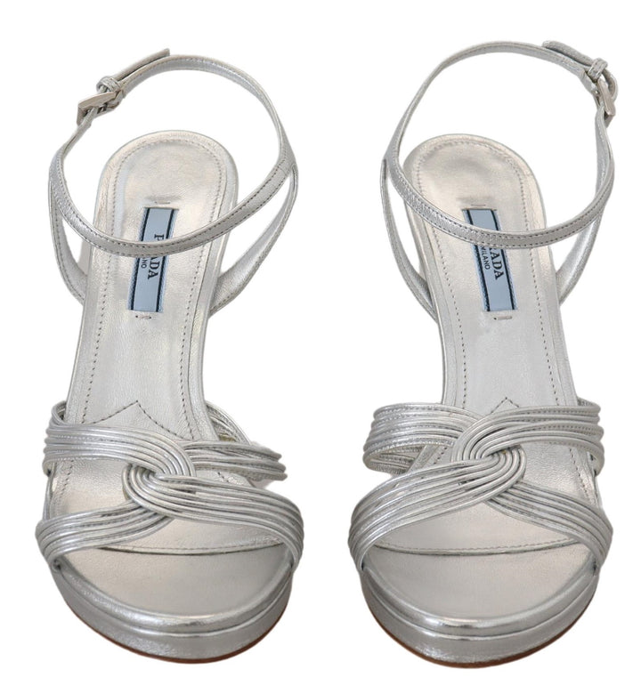 Silberne Leder-Sandalen Knöchelriemen-Absätze Stiletto