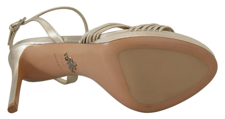 Goldene Leder-Sandalen Knöchelriemen-Absätze Stiletto-Sandale