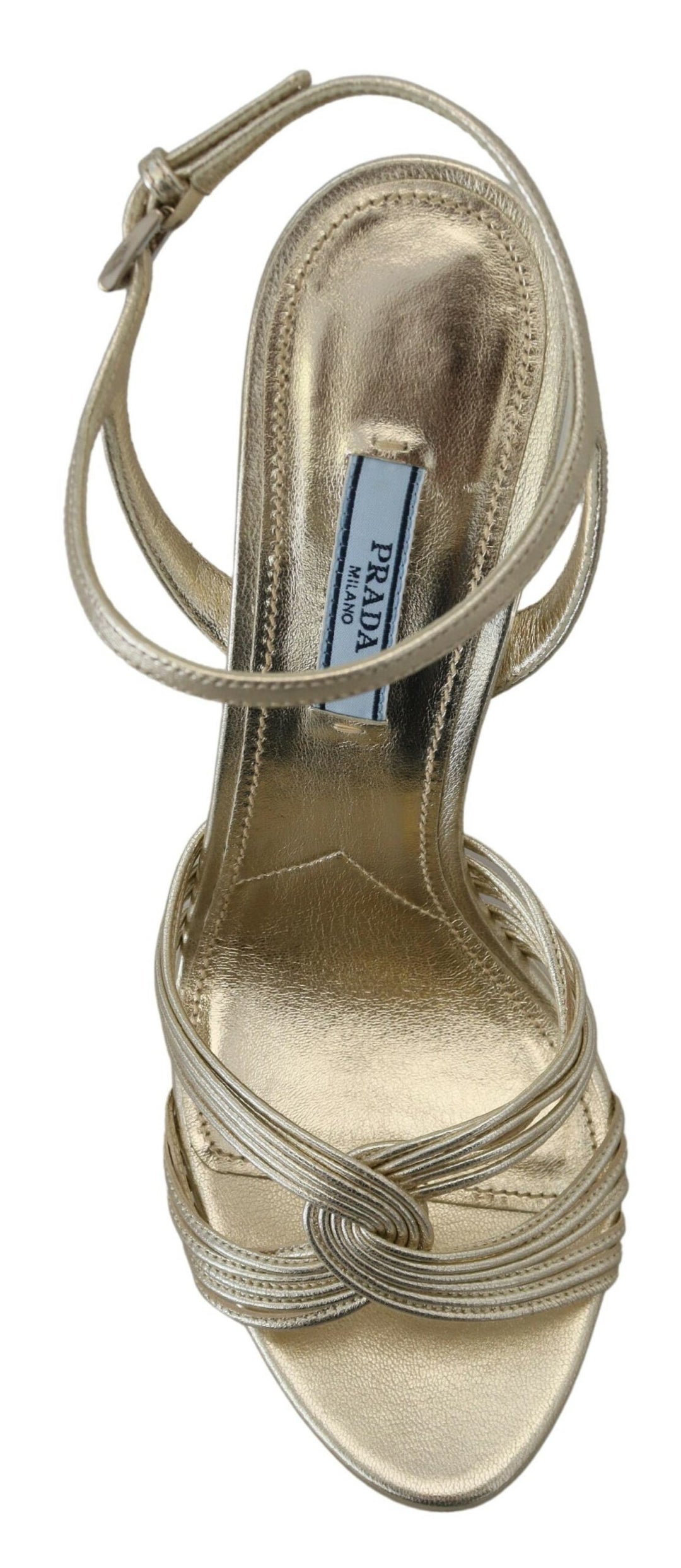 Goldene Leder-Sandalen Knöchelriemen-Absätze Stiletto-Sandale