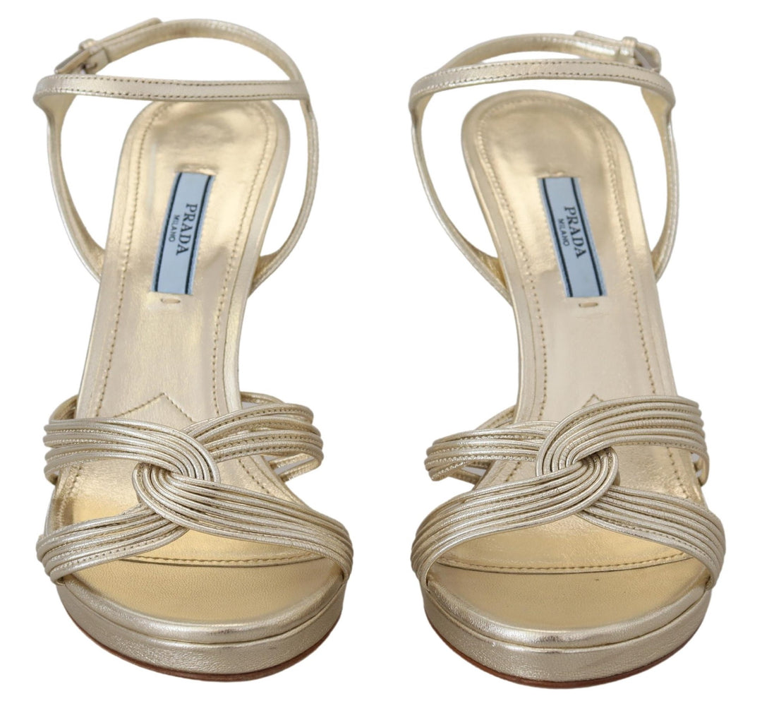 Goldene Leder-Sandalen Knöchelriemen-Absätze Stiletto-Sandale