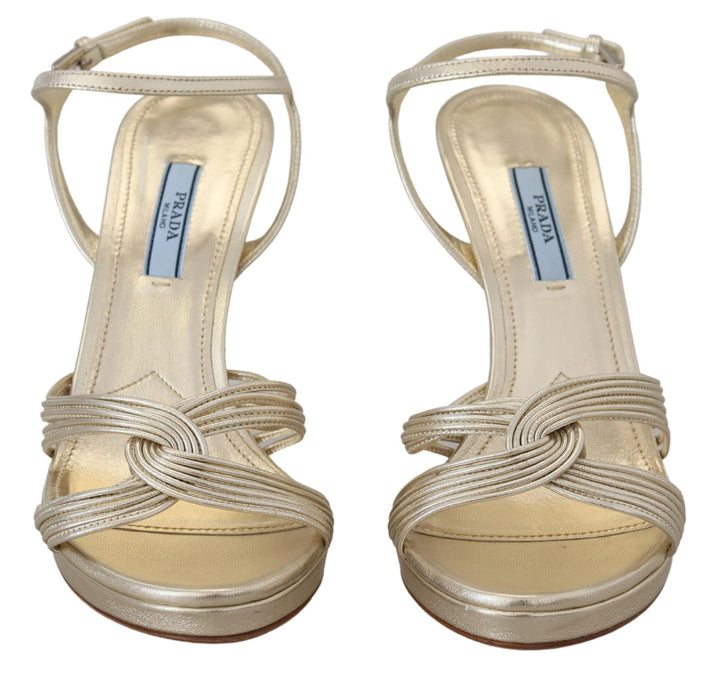 Goldene Leder-Sandalen Knöchelriemen-Absätze Stiletto-Sandale