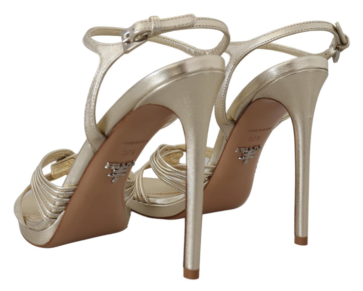 Goldene Leder-Sandalen Knöchelriemen-Absätze Stiletto-Sandale