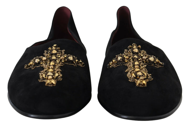 Dolce & Gabbana Schwarz-Gold Kristall-Pailletten-Loafer