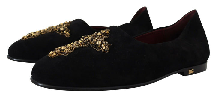 Dolce & Gabbana Schwarz-Gold Kristall-Pailletten-Loafer