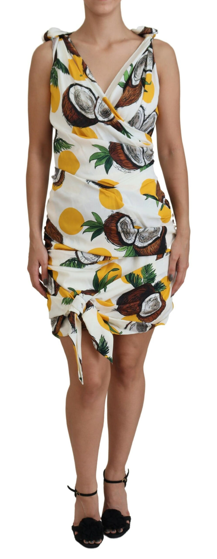 Weißes Kokosnuss-Print-Mini-Seidenkleid
