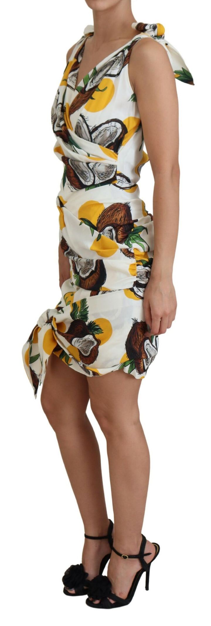 Weißes Kokosnuss-Print-Mini-Seidenkleid
