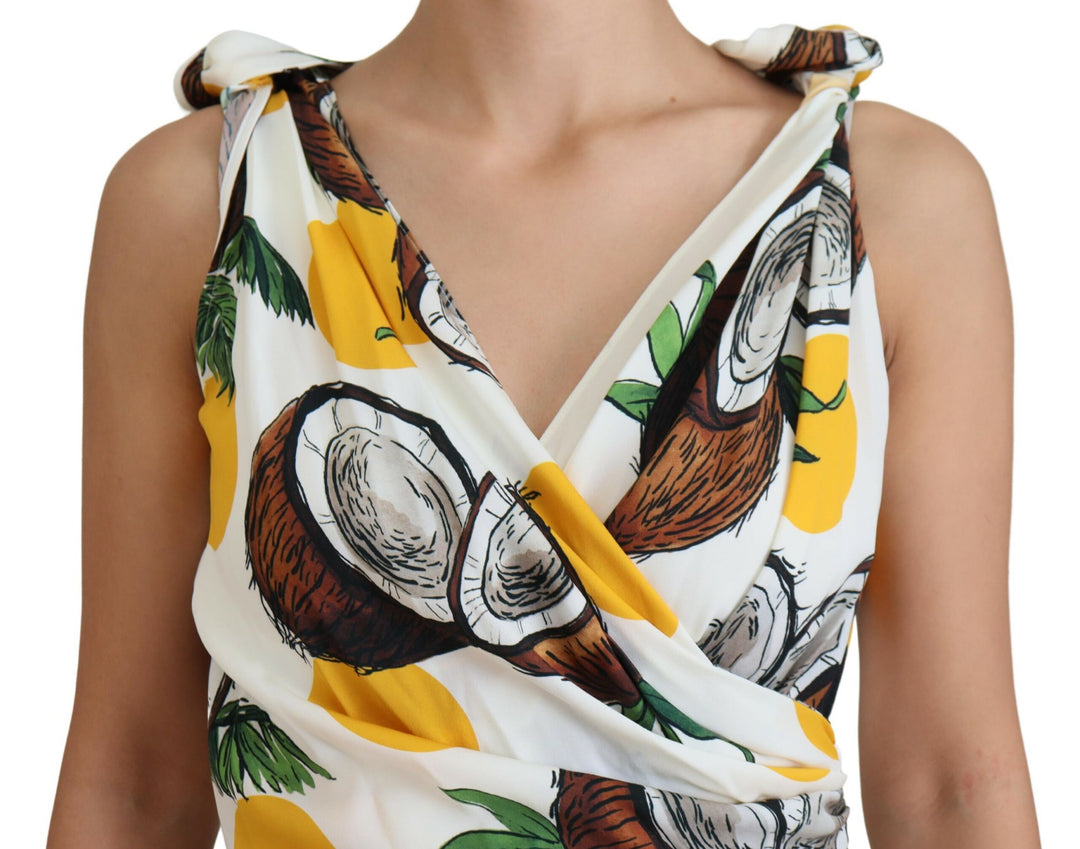 Weißes Kokosnuss-Print-Mini-Seidenkleid